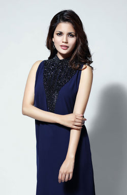 Pakistani Navy Crystal Georgette Chiffon Salwar Kameez (2-Piece) - Image 1