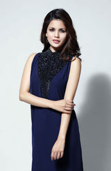 Pakistani Navy Crystal Georgette Chiffon Salwar Kameez (2-Piece) - Image 2