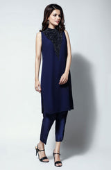 Pakistani Navy Crystal Georgette Chiffon Salwar Kameez (2-Piece) - Image 3