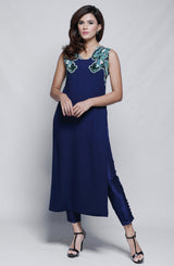 Pakistani Navy Crystal Embellished Georgette Chiffon Tunic (2-Piece) - Image 4