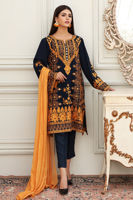 Navy Blue Embroidered Georgette Salwar Kameez (3-Piece) - Image 2