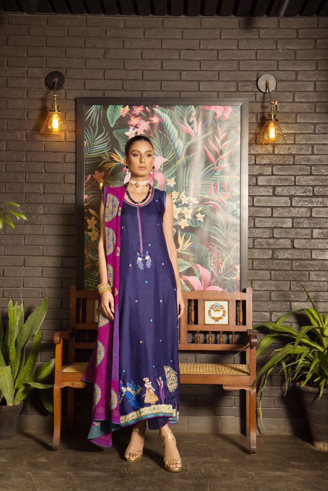 Pakistani Navy Handworked Katan Silk Salwar Kameez (3-Piece) - Image 2