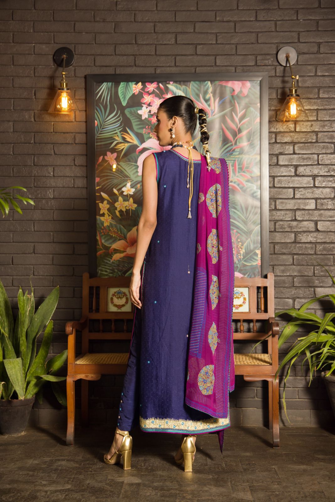 Pakistani Navy Handworked Katan Silk Salwar Kameez (3-Piece) - Image 3