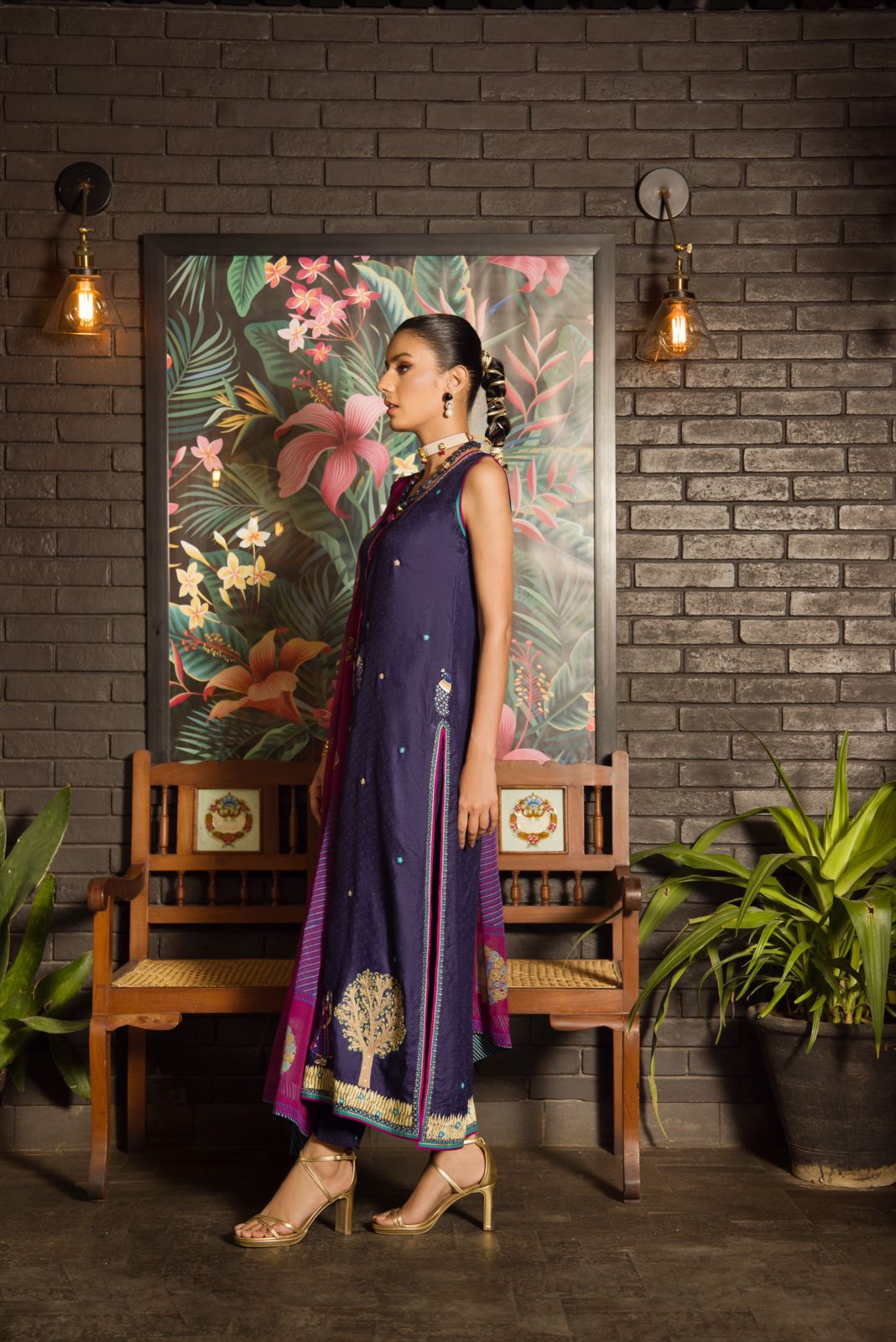 Pakistani Navy Handworked Katan Silk Salwar Kameez (3-Piece) - Image 4