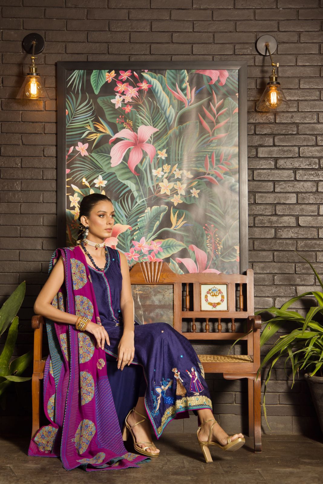 Pakistani Navy Handworked Katan Silk Salwar Kameez (3-Piece) - Image 5