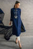 Pakistani Navy Blue Embroidered Khaddar Long Shirt (3-Piece) - Image 3