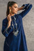 Pakistani Navy Blue Embroidered Khaddar Long Shirt (3-Piece) - Image 6