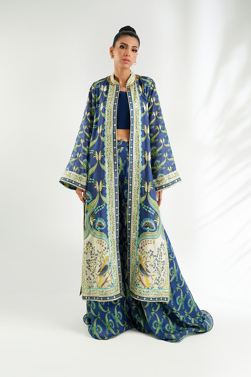 Navy Gota Khaddi Silk Jacket Set (3-Piece) - Image 1