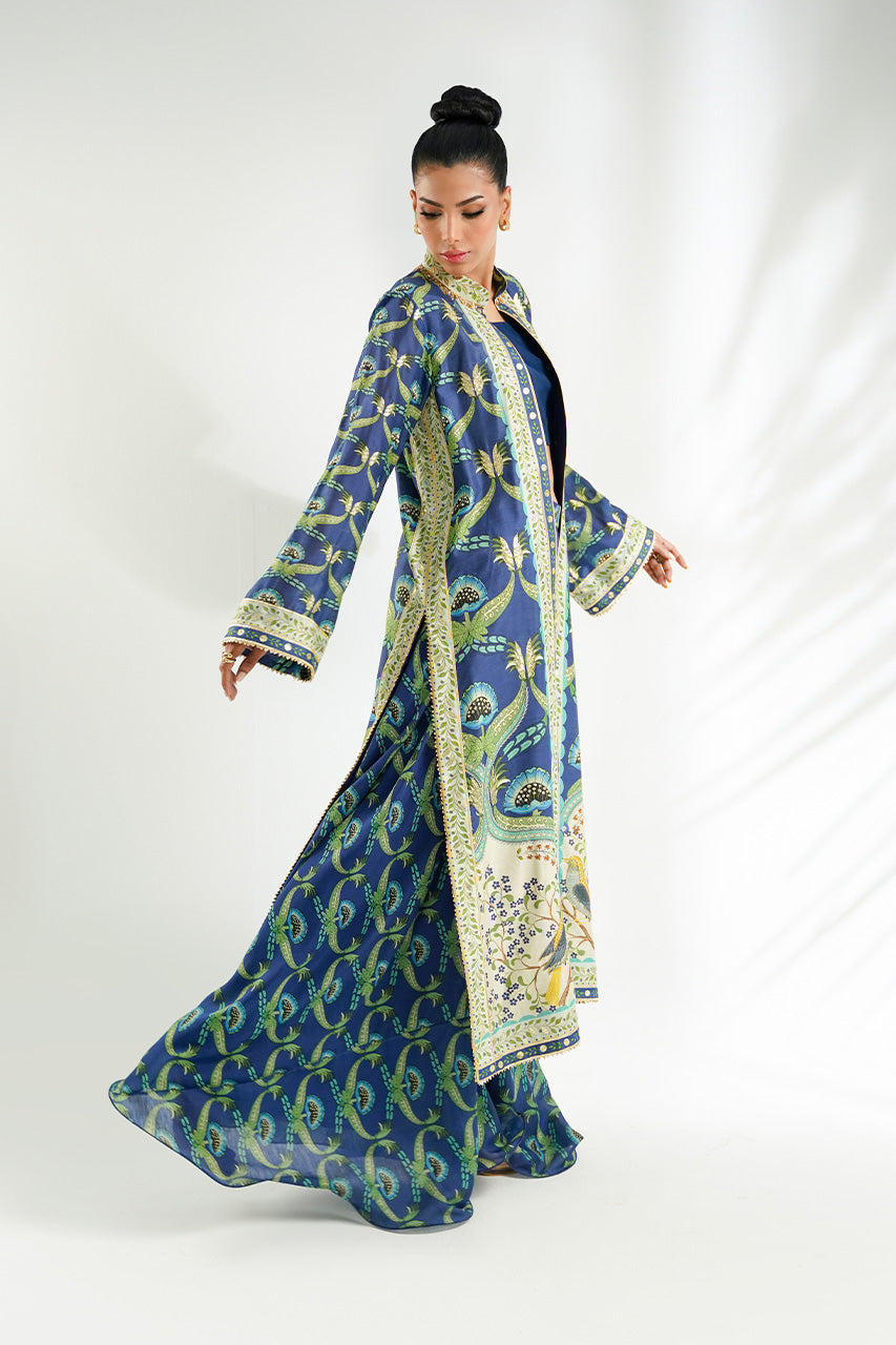 Navy Gota Khaddi Silk Jacket Set (3-Piece) - Image 3