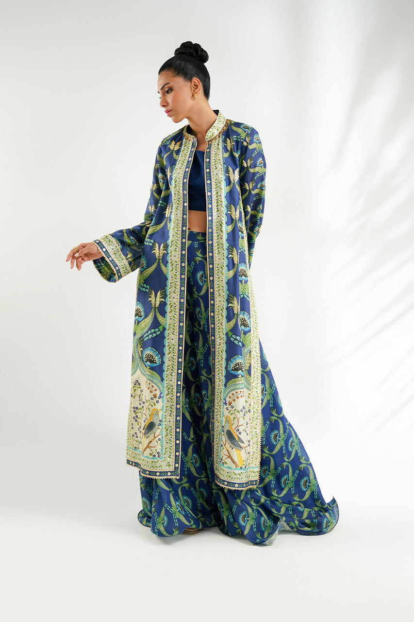 Navy Gota Khaddi Silk Jacket Set (3-Piece) - Image 4