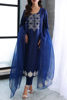 Pakistani Navy Blue Embroidered Korean Raw Silk Salwar Kameez (3-Piece) - Image 2
