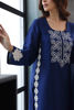 Pakistani Navy Blue Embroidered Korean Raw Silk Salwar Kameez (3-Piece) - Image 4