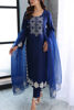 Pakistani Navy Blue Embroidered Korean Raw Silk Salwar Kameez (3-Piece) - Image 5