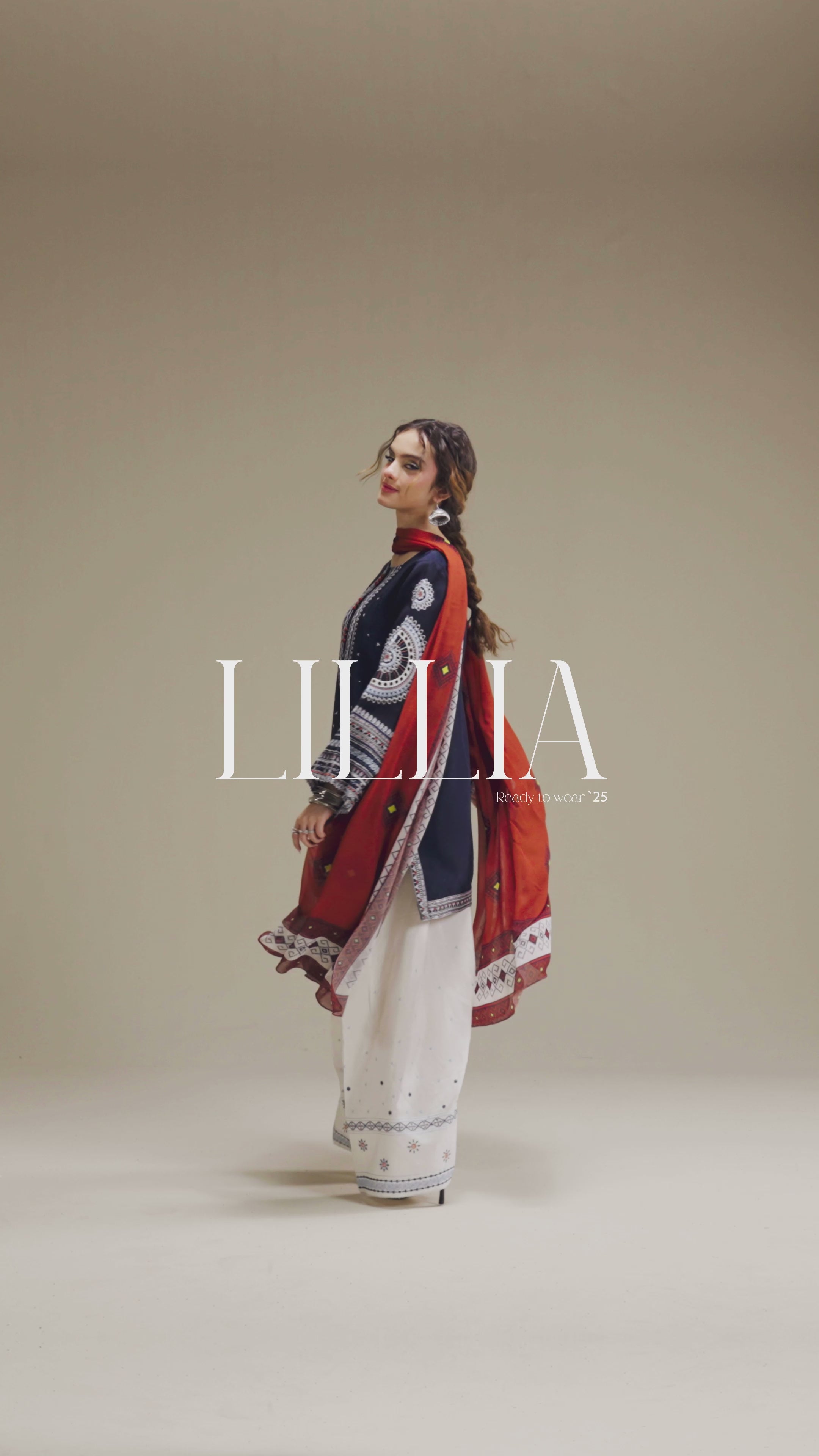 Pakistani Navy Embroidered Korean Silk Salwar Kameez (3-Piece) - Image 13