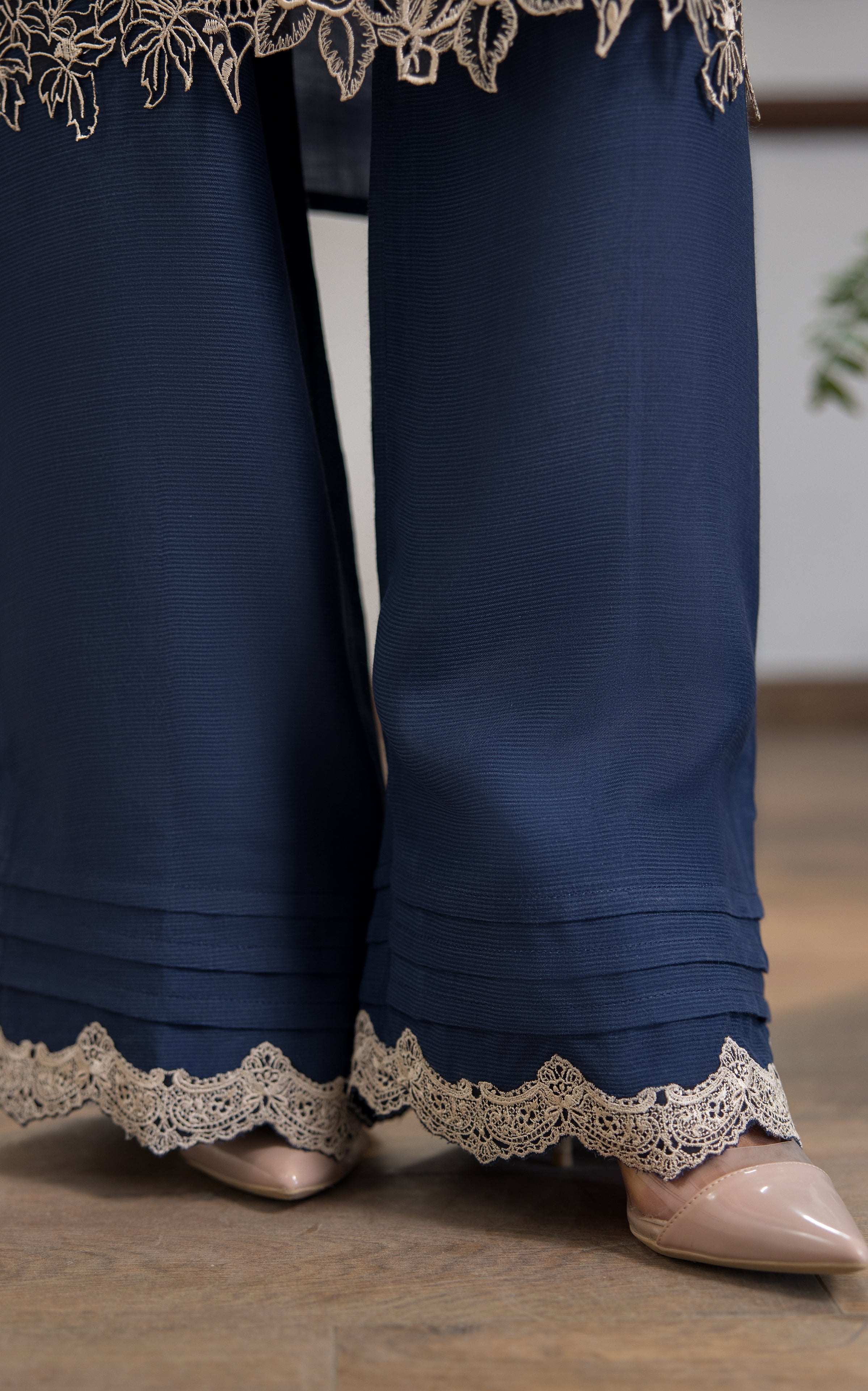 Pakistani Navy Blue Cutwork Embroidered Lawn Salwar Kameez (2-Piece) - Image 5