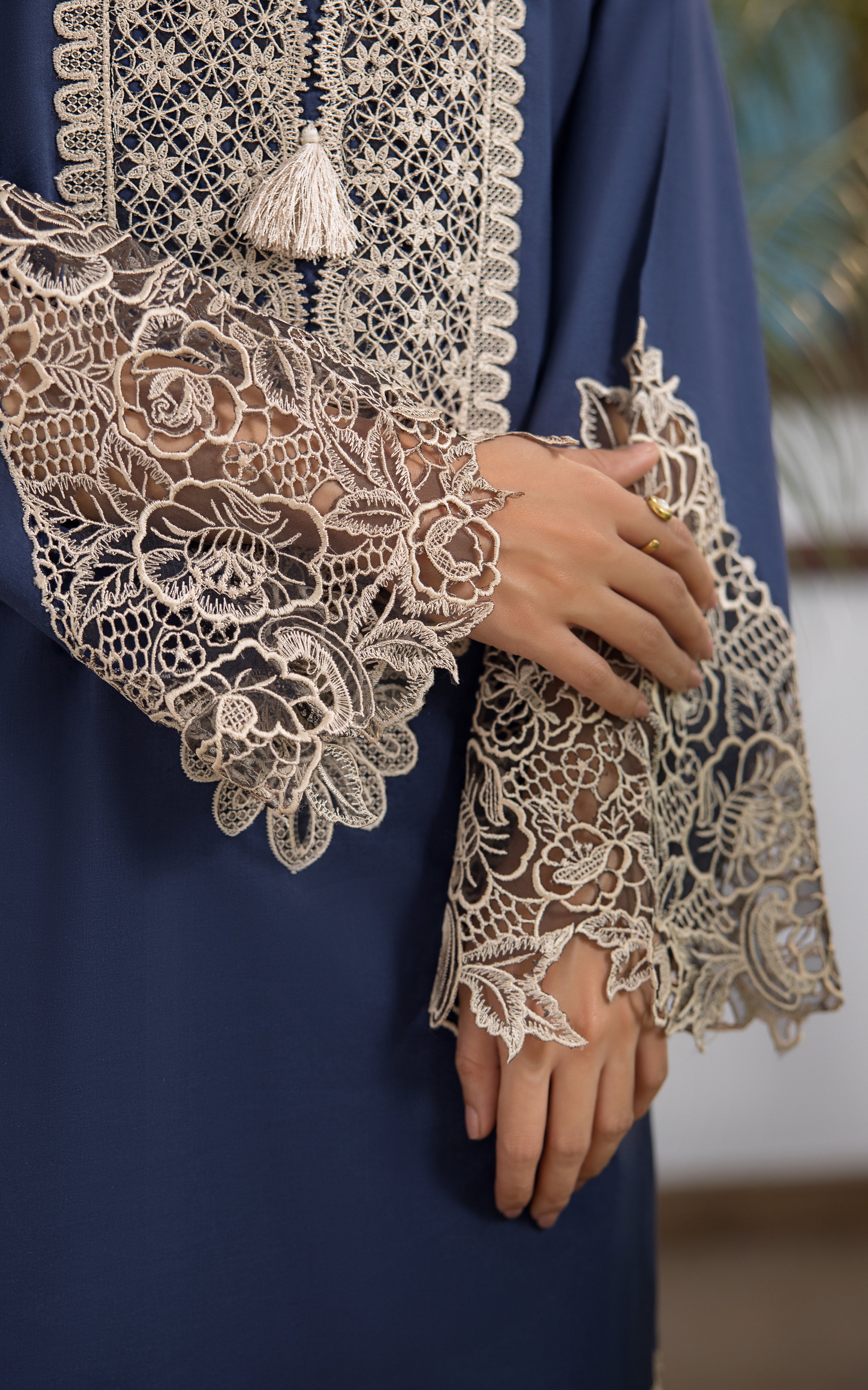 Pakistani Navy Blue Cutwork Embroidered Lawn Salwar Kameez (2-Piece) - Image 6