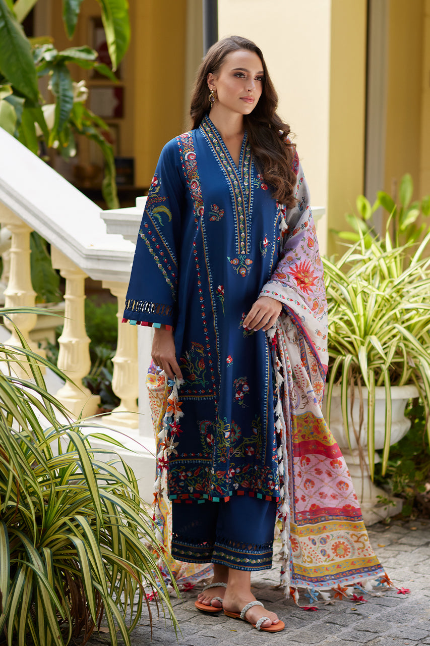 Pakistani Navy Suzani Embroidered Premium Lawn 3-Piece Suit - Image 1
