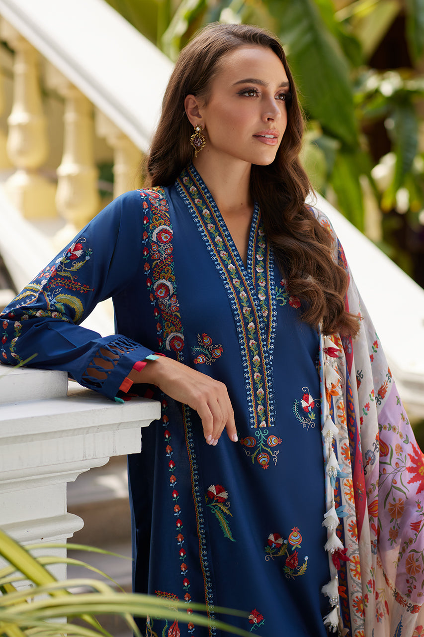 Pakistani Navy Suzani Embroidered Premium Lawn 3-Piece Suit - Image 3