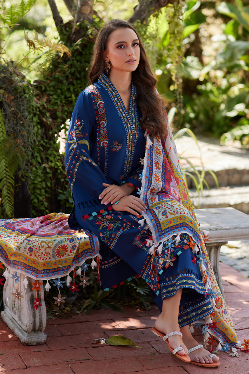 Pakistani Navy Suzani Embroidered Premium Lawn 3-Piece Suit - Image 5