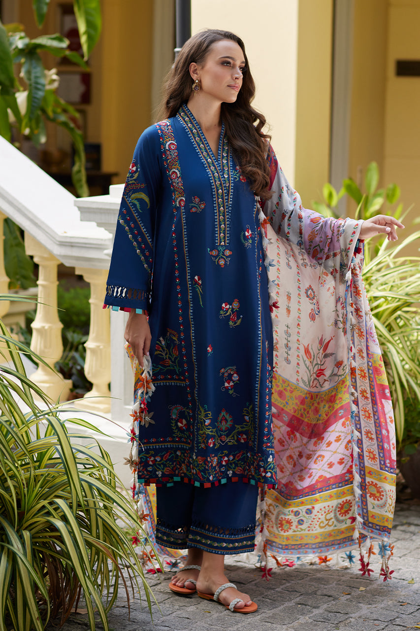 Pakistani Navy Suzani Embroidered Premium Lawn 3-Piece Suit - Image 6
