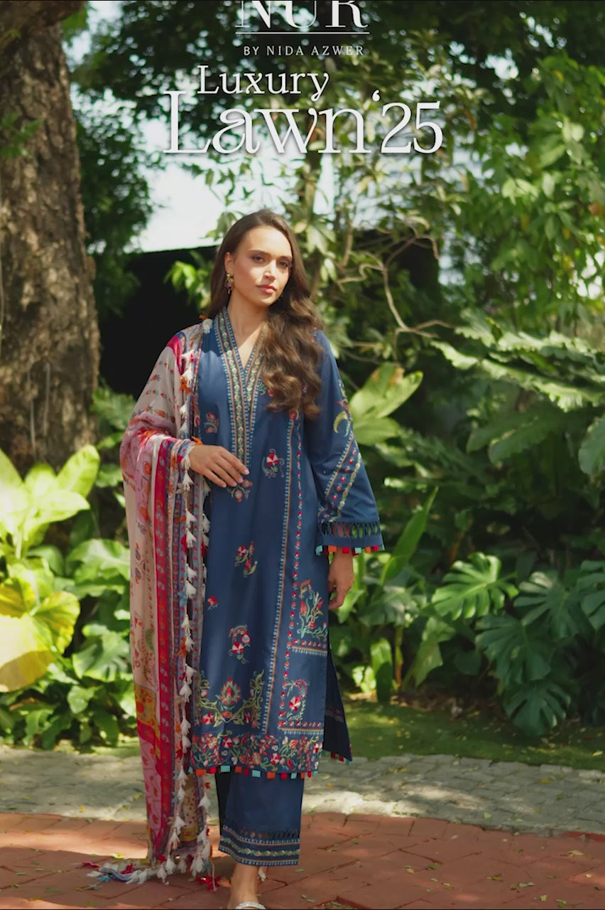 Pakistani Navy Suzani Embroidered Premium Lawn 3-Piece Suit - Image 7