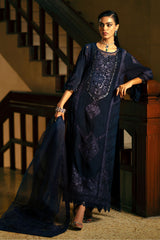 Navy Blue Cutwork Embroidered Pleated Salwar Kameez (3-Piece) - Image 2