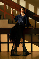 Navy Blue Cutwork Embroidered Pleated Salwar Kameez (3-Piece) - Image 4