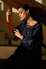 Navy Blue Cutwork Embroidered Pleated Salwar Kameez (3-Piece) - Image 5