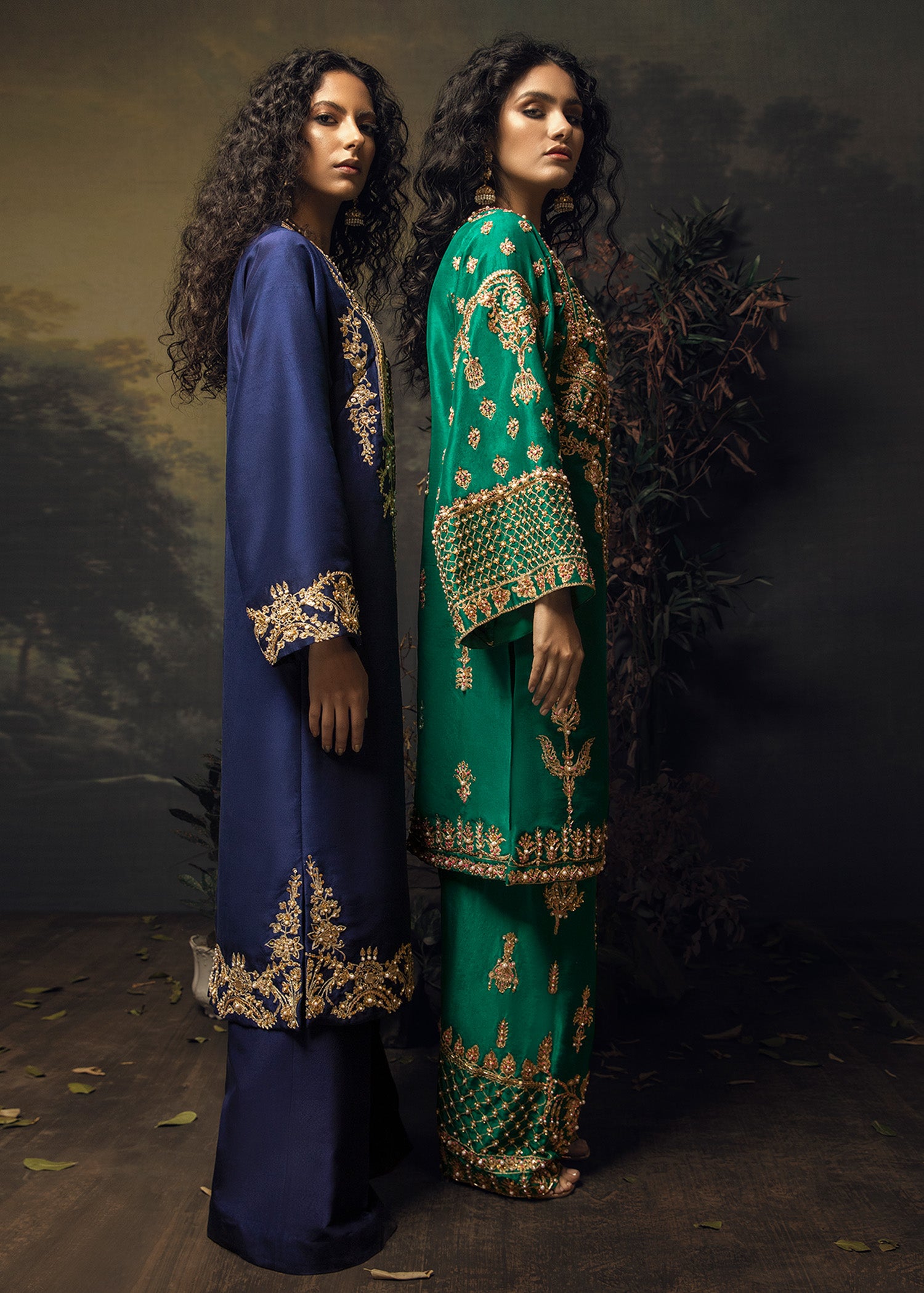 Navy Blue Aari Embroidered Raw Silk Salwar Kameez (3-Piece) - Image 5