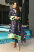 Pakistani Navy Gota Sequin Raw Silk Salwar Kameez (3-Piece) - Image 4