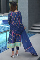 Pakistani Navy Gota Sequin Raw Silk Salwar Kameez (3-Piece) - Image 7