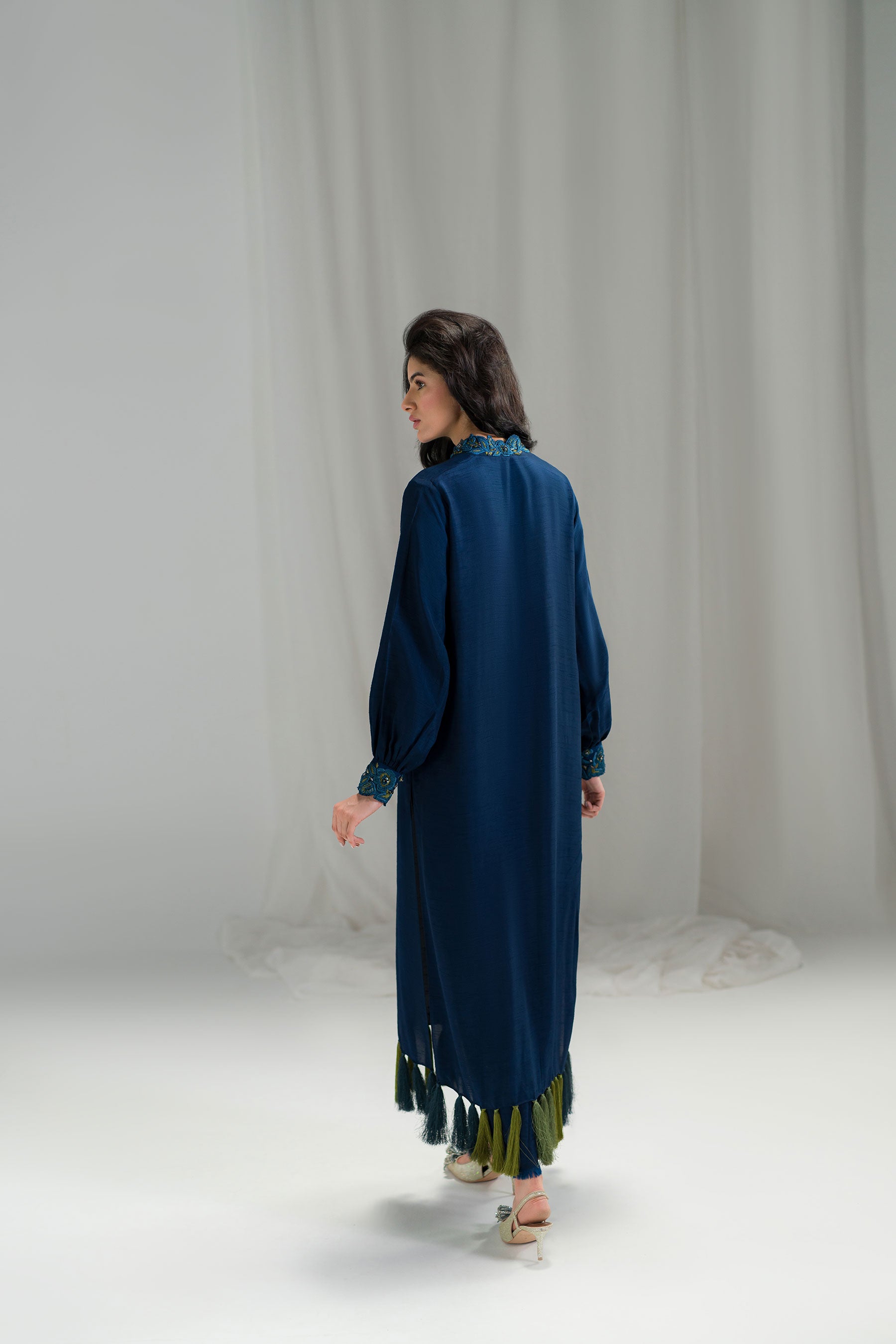 Navy Blue Resham Beadwork Tunic Set (2-Piece) - Image 2