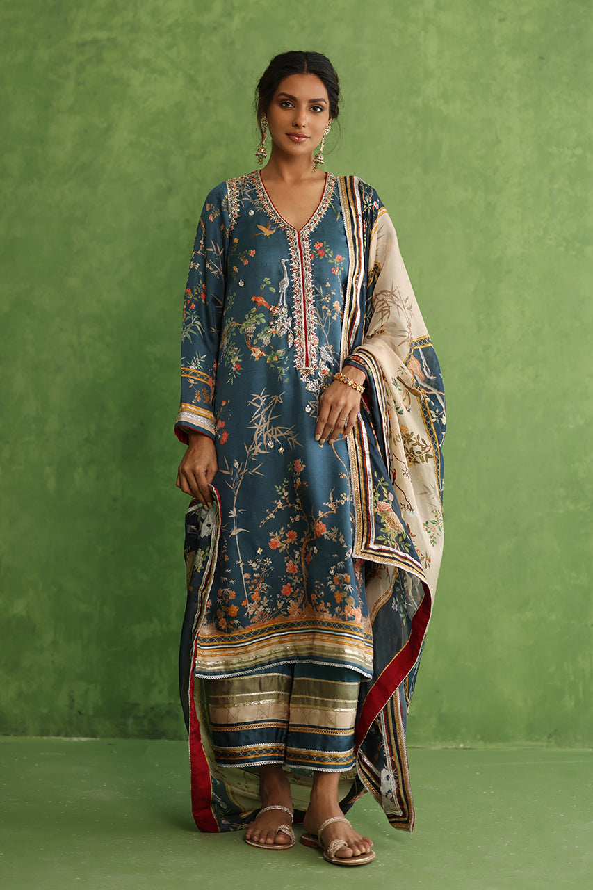 Pakistani Navy Gota Zardozi Rod Silk Salwar Kameez (3-Piece) - Image 1