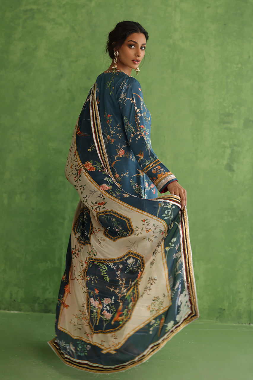 Pakistani Navy Gota Zardozi Rod Silk Salwar Kameez (3-Piece) - Image 2