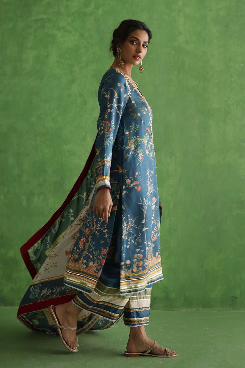 Pakistani Navy Gota Zardozi Rod Silk Salwar Kameez (3-Piece) - Image 3