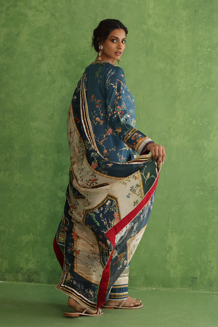 Pakistani Navy Gota Zardozi Rod Silk Salwar Kameez (3-Piece) - Image 5