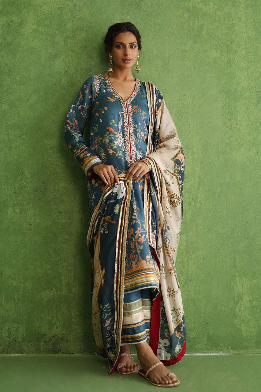 Pakistani Navy Gota Zardozi Rod Silk Salwar Kameez (3-Piece) - Image 6