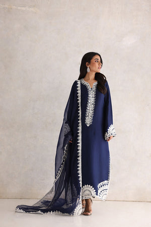 Navy Blue Aari Embroidered Silk Salwar Kameez (3-Piece) - Image 1