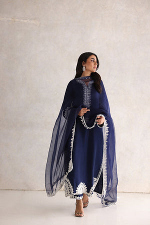 Navy Blue Aari Embroidered Silk Salwar Kameez (3-Piece) - Image 4