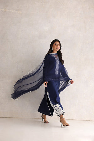 Navy Blue Aari Embroidered Silk Salwar Kameez (3-Piece) - Image 5