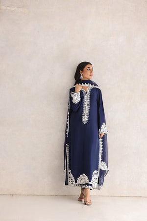 Navy Blue Aari Embroidered Silk Salwar Kameez (3-Piece) - Image 6