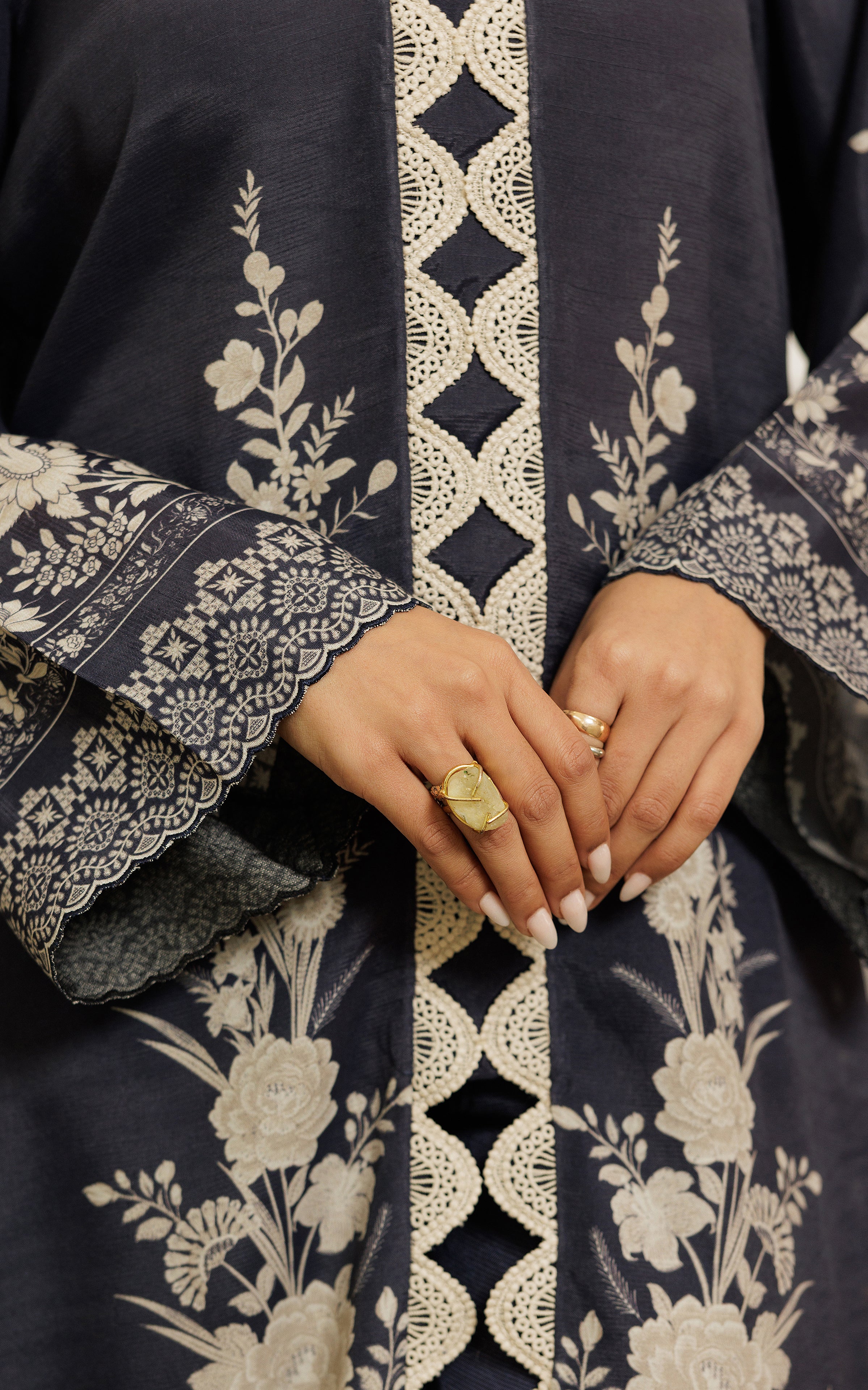 Pakistani Navy Printed Silk Salwar Kameez (2-Piece) - Image 8