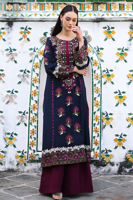 Pakistani Navy Blue Embroidered Pure Silk Long Shirt (2-Piece) - Image 2