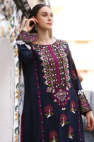 Pakistani Navy Blue Embroidered Pure Silk Long Shirt (2-Piece) - Image 3