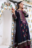 Pakistani Navy Blue Embroidered Pure Silk Long Shirt (2-Piece) - Image 4
