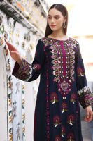 Pakistani Navy Blue Embroidered Pure Silk Long Shirt (2-Piece) - Image 5