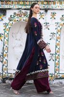 Pakistani Navy Blue Embroidered Pure Silk Long Shirt (2-Piece) - Image 6