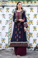 Pakistani Navy Blue Embroidered Pure Silk Long Shirt (2-Piece) - Image 8