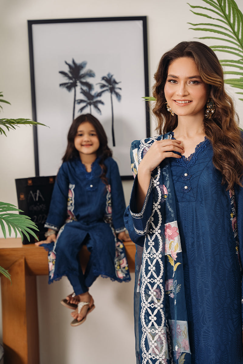 Pakistani Navy Embroidered Silk Kids Salwar Kameez (2-Piece) - Image 9