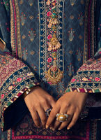 Deep Navy Embroidered Pure Silk Kurta (3-Piece) - Image 3